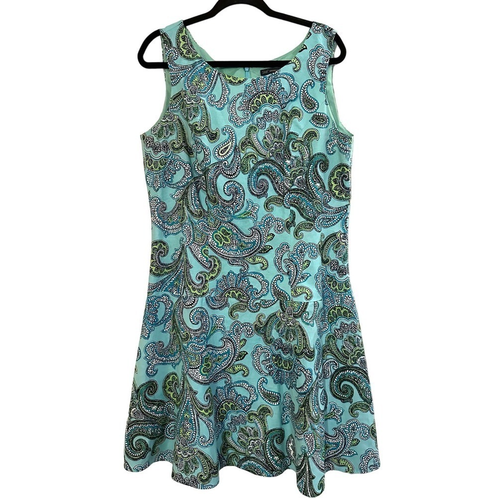 Brooks Brothers Linen-Blend Teal Paisley Sleeveless Sheath Dress - Sz 14